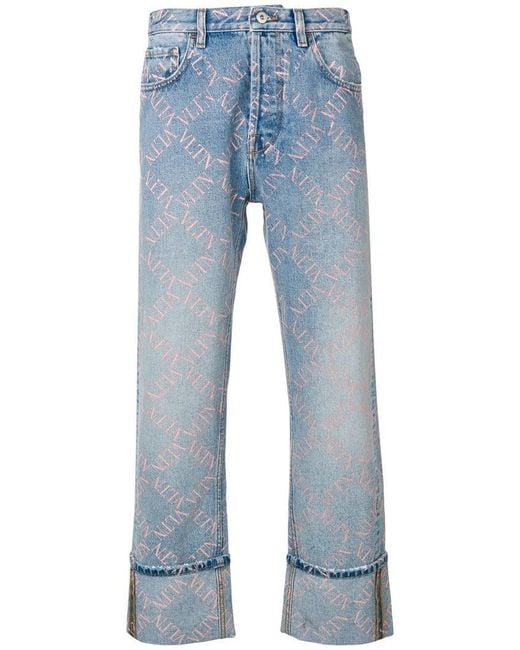 Valentino Logo Cuffed Jeans in Blue for Men | Lyst