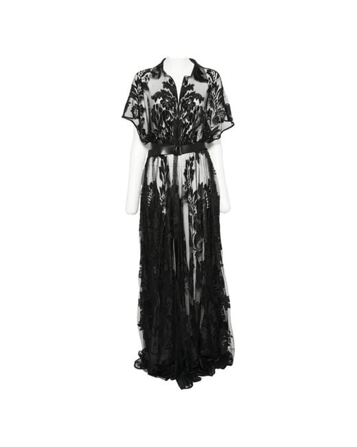 Norma Kamali White Lace Belted Maxi Dress
