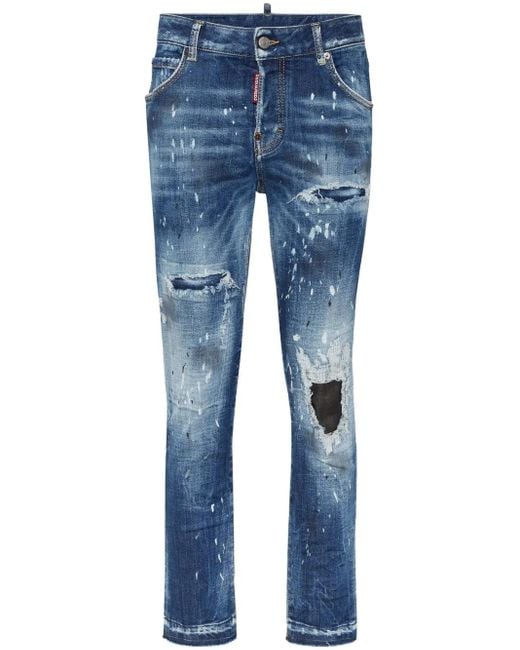 DSquared² Skinny Jeans Met Gerafeld Effect in het Blue