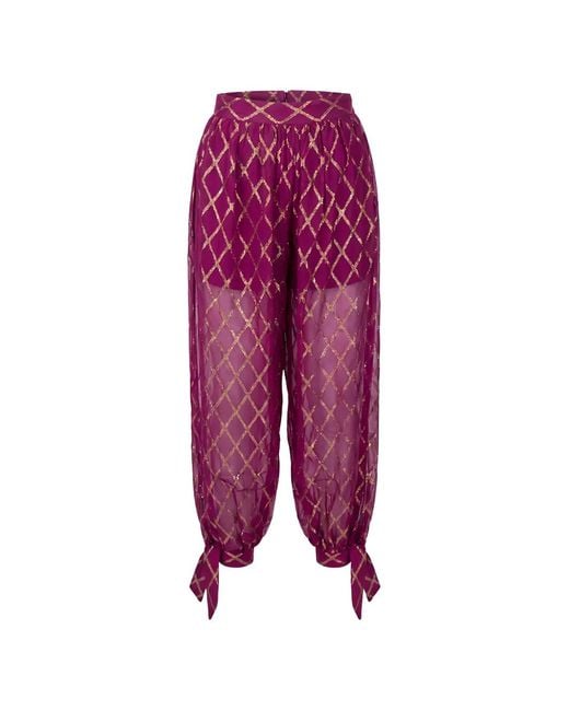 Taller Marmo Purple Giuni Diamond-Pattern Silk Trousers