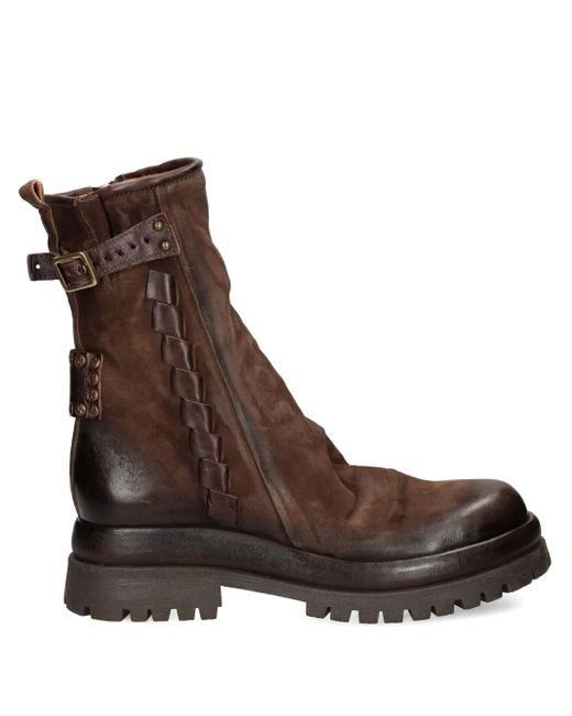 A.s.98 Brown Buckle Braided Boots
