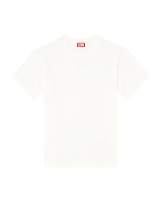 DIESEL White Cotton T-Shirt With Embroidered Details T-Norm-Int for men