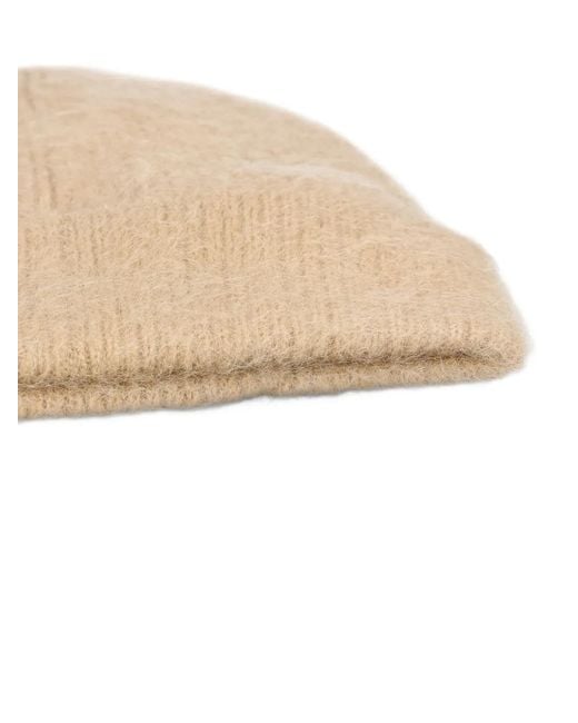 Isabel Marant Natural Logo-Patch Ribbed-Knit Beanie Hat