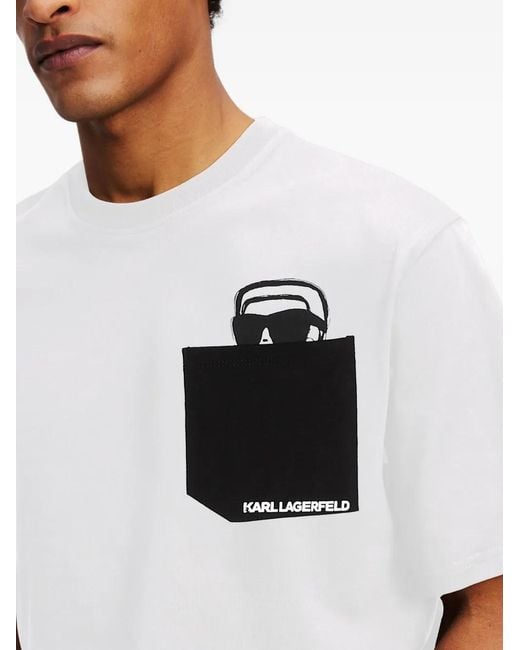 Karl Lagerfeld White Ikon Peek-A-Boo Pocket Relaxed T-Shirt for men