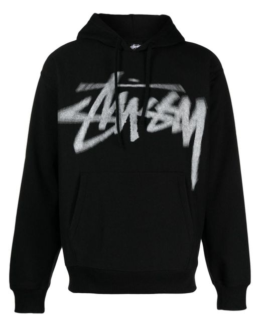 Logo-print cotton blend hoodie Stussy pour homme en coloris Black