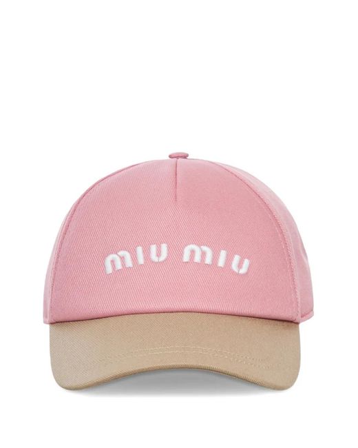 Miu Miu Pink Logo Cotton Baseball Cap