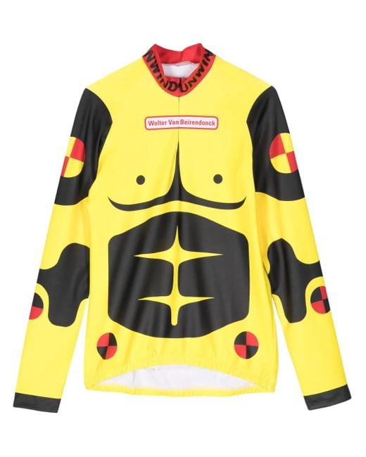 Walter Van Beirendonck Yellow Dummy-Print Long-Sleeve Cycling Top for men