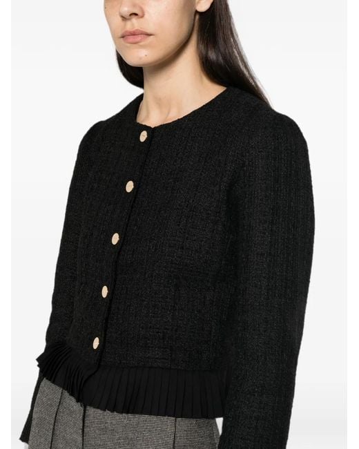 Sandro Black Pleated-Trim Button-Up Blazer