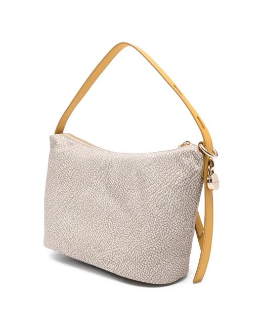 Borbonese White Patterned Zipped Tote Bag