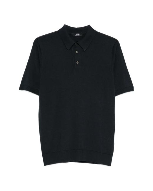 Alpha Studio Black Buttoned Knit Polo Shirt for men