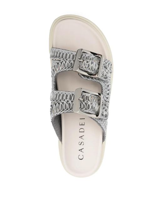Casadei White Birky Ale Platform Slides
