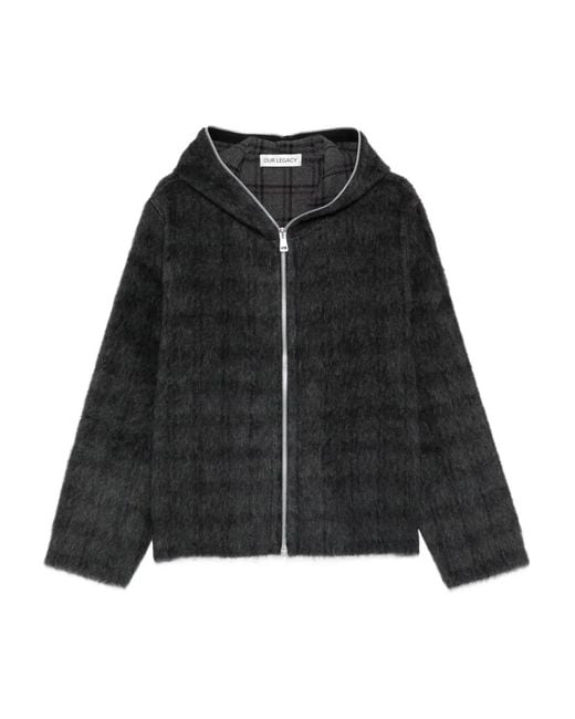 Our Legacy Black Check-Pattern Zip-Fastening Hoodie for men