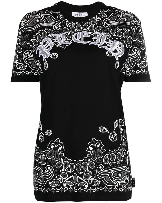 Philipp Plein Black Paisley-Print Short -Sleeve T-Shirt