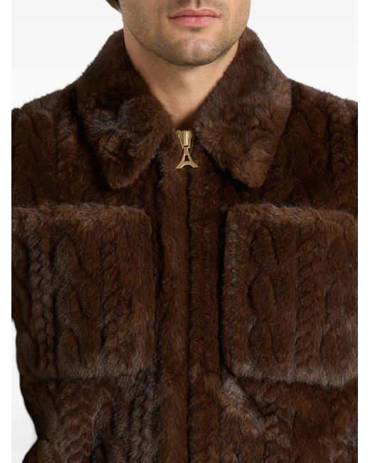 Manière De Voir Brown David Plush Cable Embossed Jacket for men