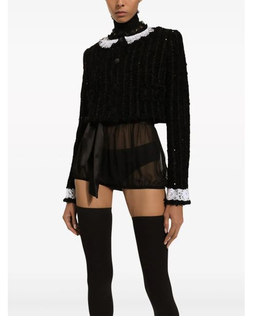 Dolce & Gabbana Black Sequin-Embellished Cropped Jacket