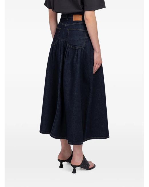 Ganni Blue Mid Gathered Denim Skirt