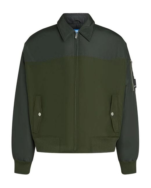 Karl Lagerfeld Green Minimalistic Giubbino Jacket With Stand Collar for men