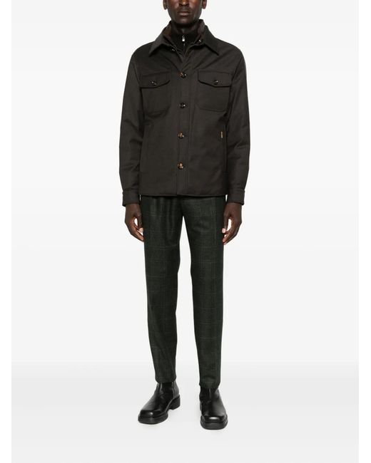 Moorer Black Button-Fastening Flap-Pocket Jacket for men