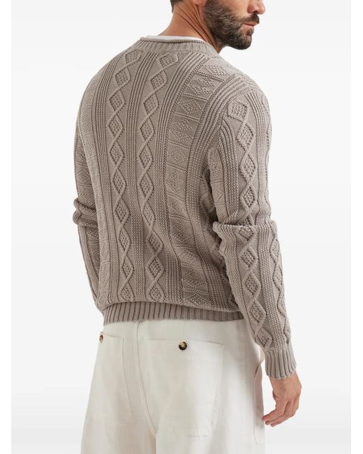 Brunello Cucinelli Gray Fisherman's Cable-Knit Sweater for men