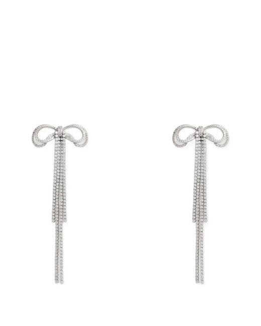 Self-Portrait White Crystal-Embellished Bow Earrings