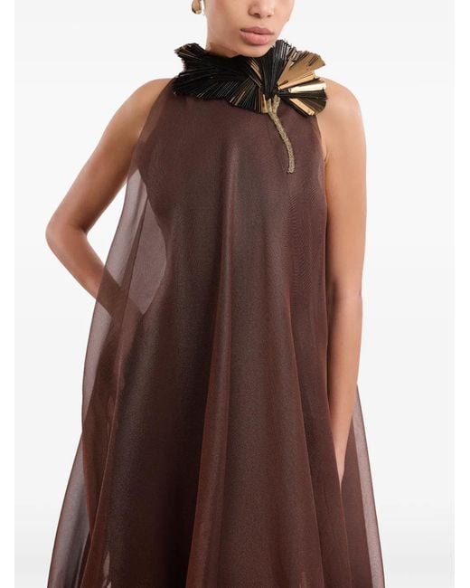 Gemy Maalouf Brown Pleated-Ruffle Tiered Dress
