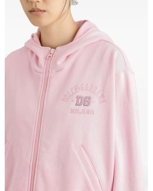 Dolce & Gabbana Pink Logo-Embroidered Hoodie