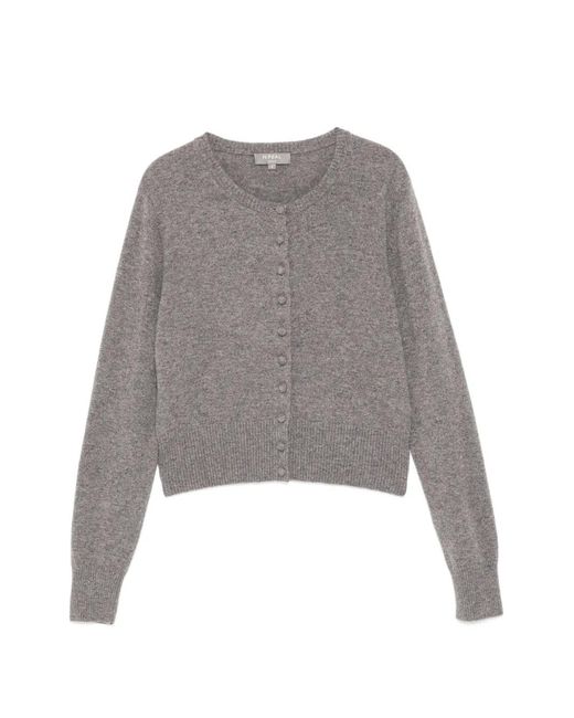 N.Peal Cashmere Gray Covered-Button Cashmere Cardigan