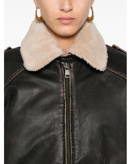 Eraldo Black Shearling-Collar Leather Jacket
