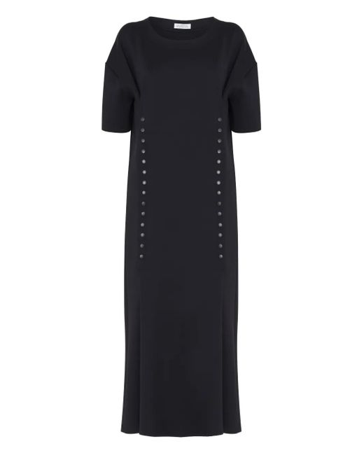 Gloria Coelho Black Button-Detailed Short-Sleeve Midi Dress