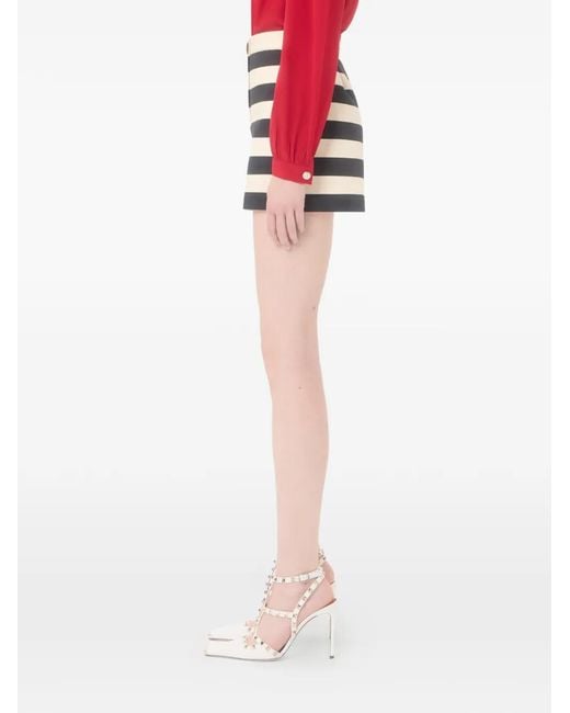 Valentino Garavani Black Short En Satin De Coton À Rayures Maxi Barré
