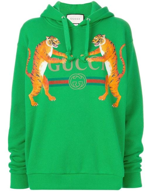 Gucci Green Tiger Print Logo Hoodie