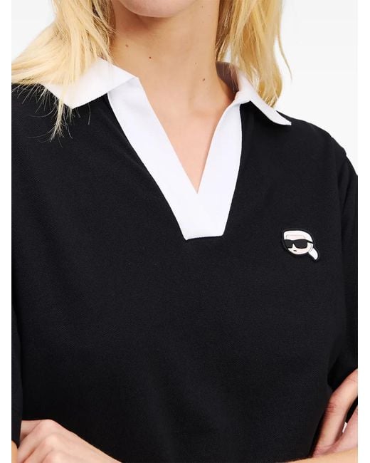 Karl Lagerfeld Black Logo-Patch Polo Top