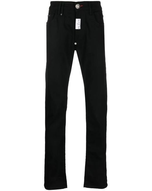 Philipp Plein Black Embroidered-Logo Straight-Leg Jeans for men