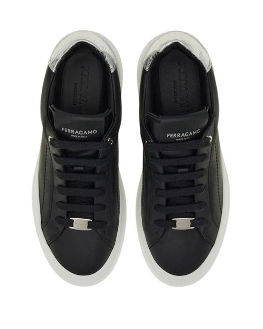 Ferragamo Blue Logo-Patch Leather Sneakers