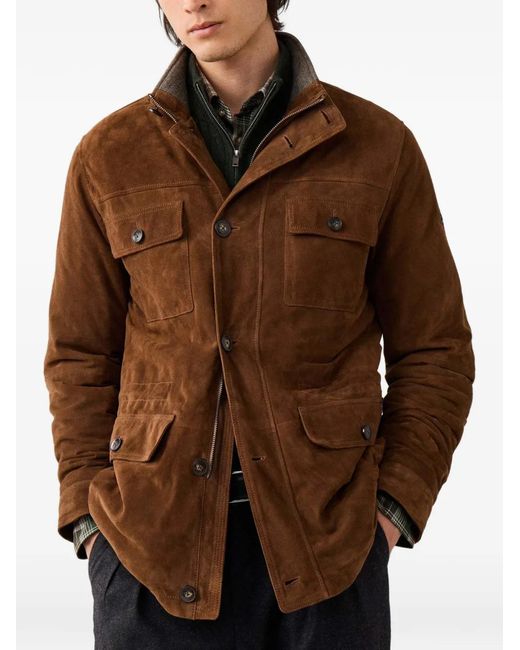 Hackett Brown Multi-Pocket Leather Jacket for men