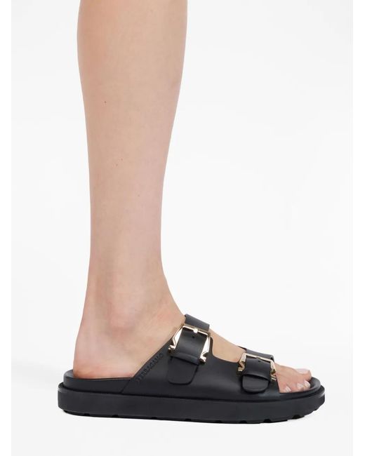 Ferragamo Black Double-Buckle Leather Sandals