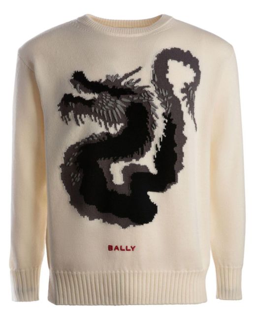 Bally Natural Dragon-motif Merino-wool Jumper for men