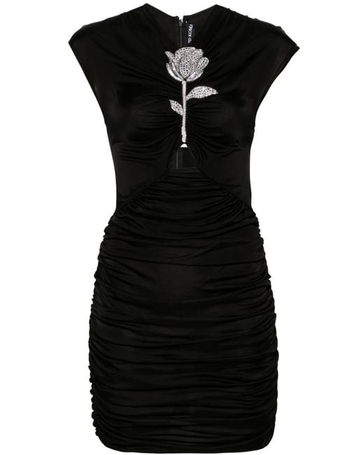 David Koma Black Floral-Detailed Ruched Minidress