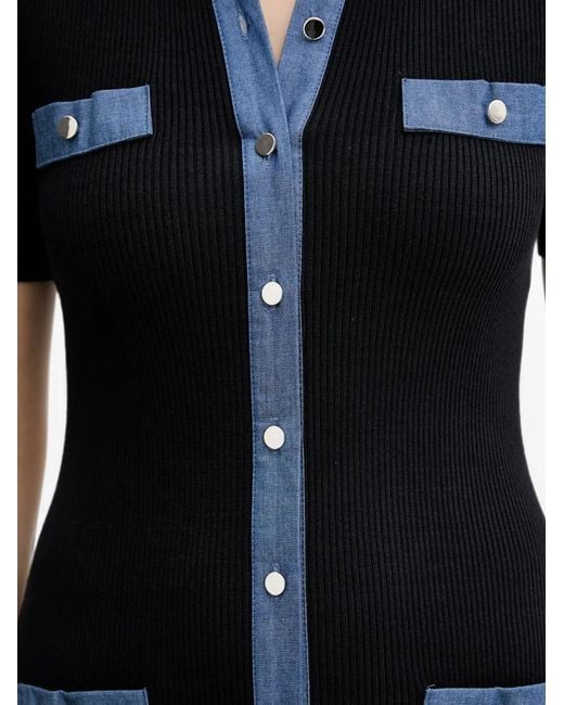 Morgan Black Denim-Panel Button Midi Dress
