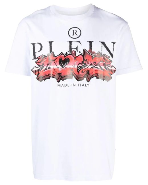 Philipp Plein White Logo-Print Cotton T-Shirt for men