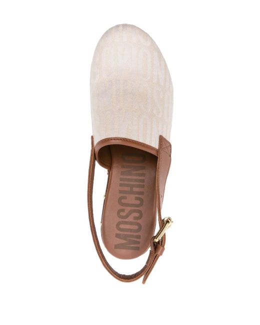 Moschino Brown 75Mm Logo-Print Leather Clogs