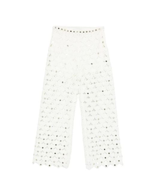 Maje White Crochet Trousers With Mirrors