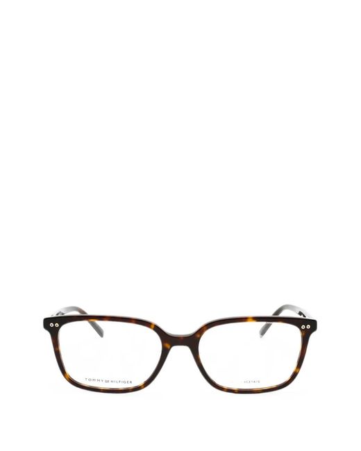 Tommy Hilfiger Black Tortoiseshell-Effect Rectangle-Frame Glasses for men