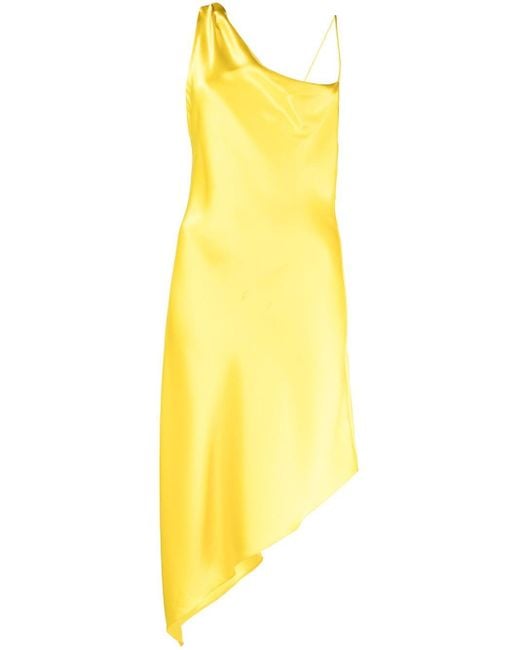 Alice + Olivia Yellow Landon Asymmetric Satin Dress
