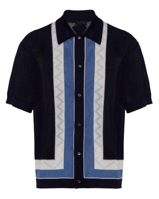 Prada Blue Stripe-detail Cashmere Polo Shirt for men