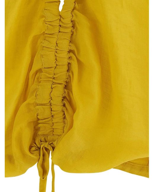 Nude Yellow Gathered V-Neck Blouse