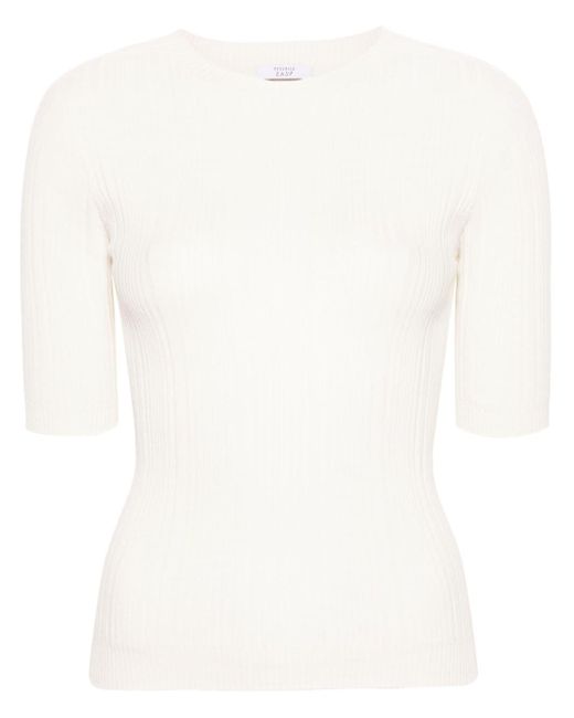 Peserico White Gerippter Pullover mit kurzen Ärmeln