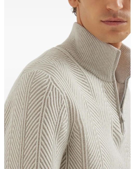 Brunello Cucinelli Trui Met Visgraatpatroon En Halve Rits in het White voor heren