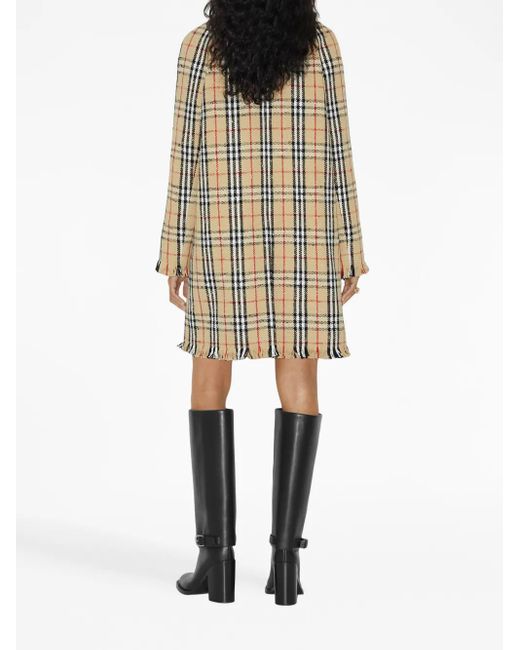 Burberry Natural Bouclé Checkered Buttoned Raincoat