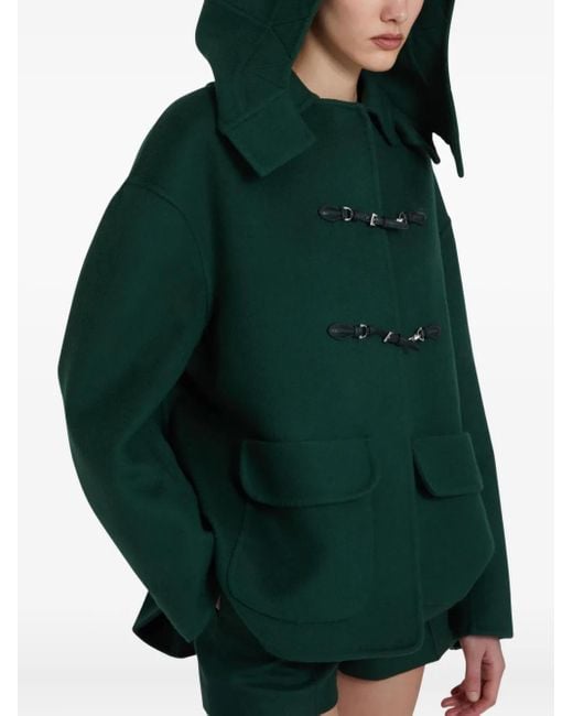 Ermanno Scervino Green Shearling-Collar Hooded Coat